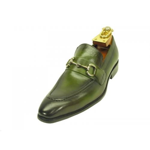 Carrucci Olive Genuine Calf Skin Leather With Horsebit Loafer Shoes KS478-02